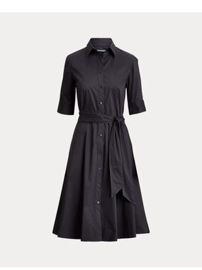 Ralph Lauren Belted Cotton-Blend Shirtdress Black Size 8